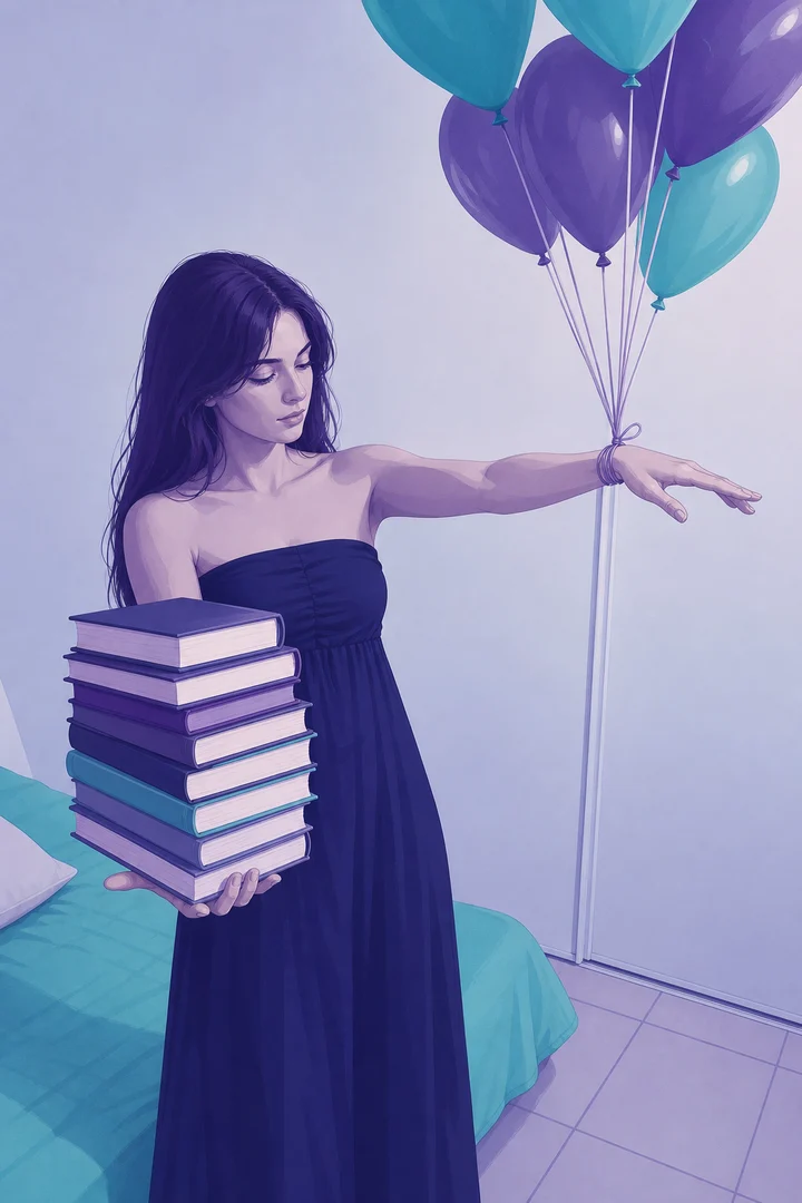 Le résultat : la main aux livres descend, la main aux ballons monte