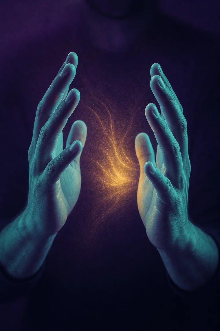 Les mains aimantées — paumes face à face, attirées l’une vers l’autre