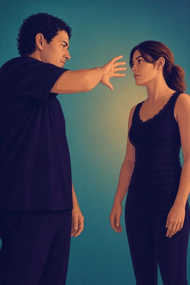 Le volontaire, yeux ouverts, suit du regard la main aux doigts écartés
