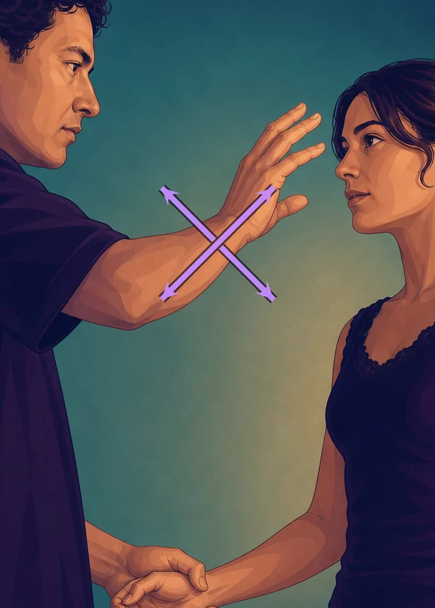 Schéma : les doigts voltigent en un mouvement croisé (papillon) devant les yeux
